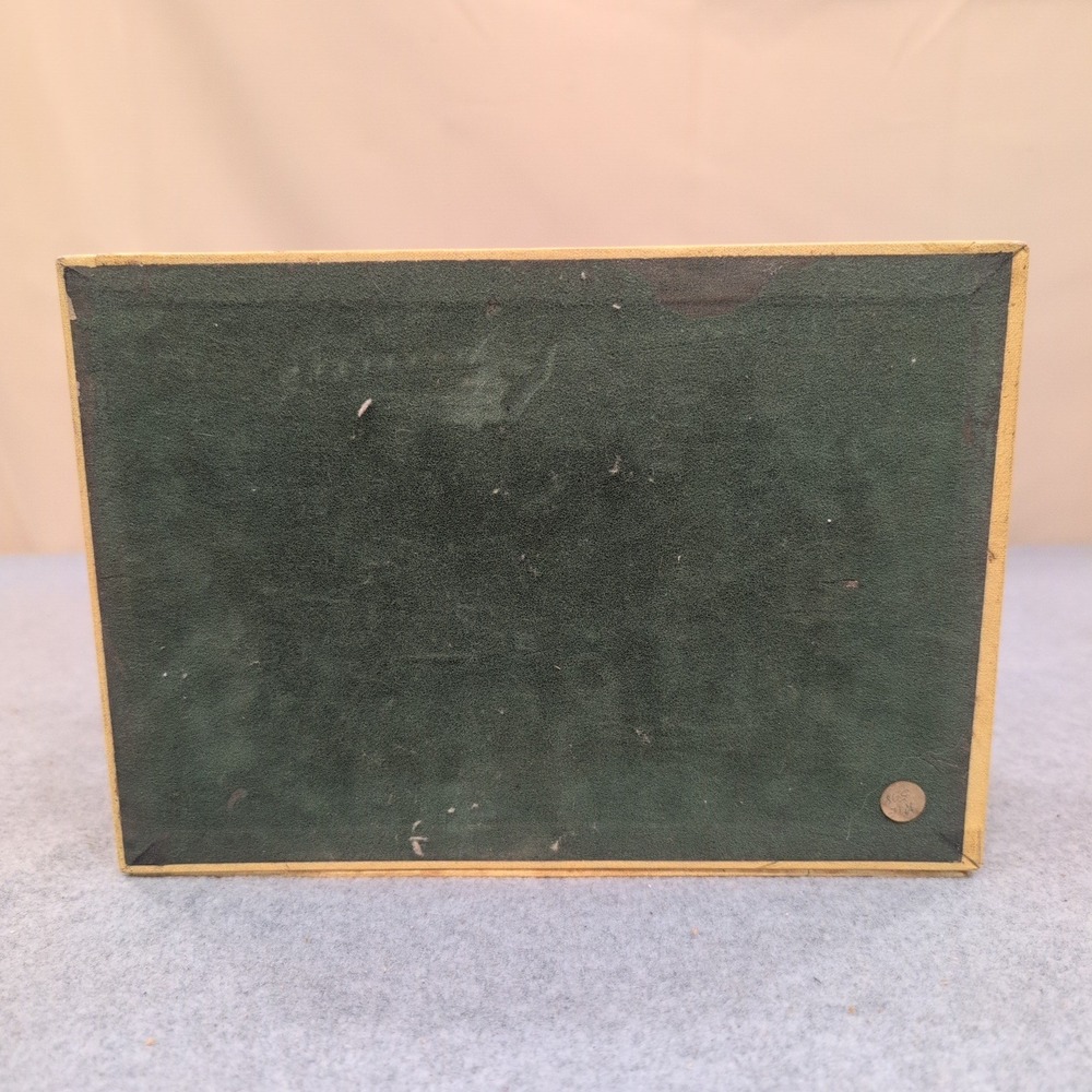 Vintage Tan Faux Leather Jewelry Box Teal Velvet Lining Multi Tier Drawer Latch - Picture 10 of 10